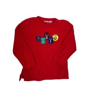 Basic Editions Holiday Christmas Fleece Sweater Women’s Large — Reindeer Patches